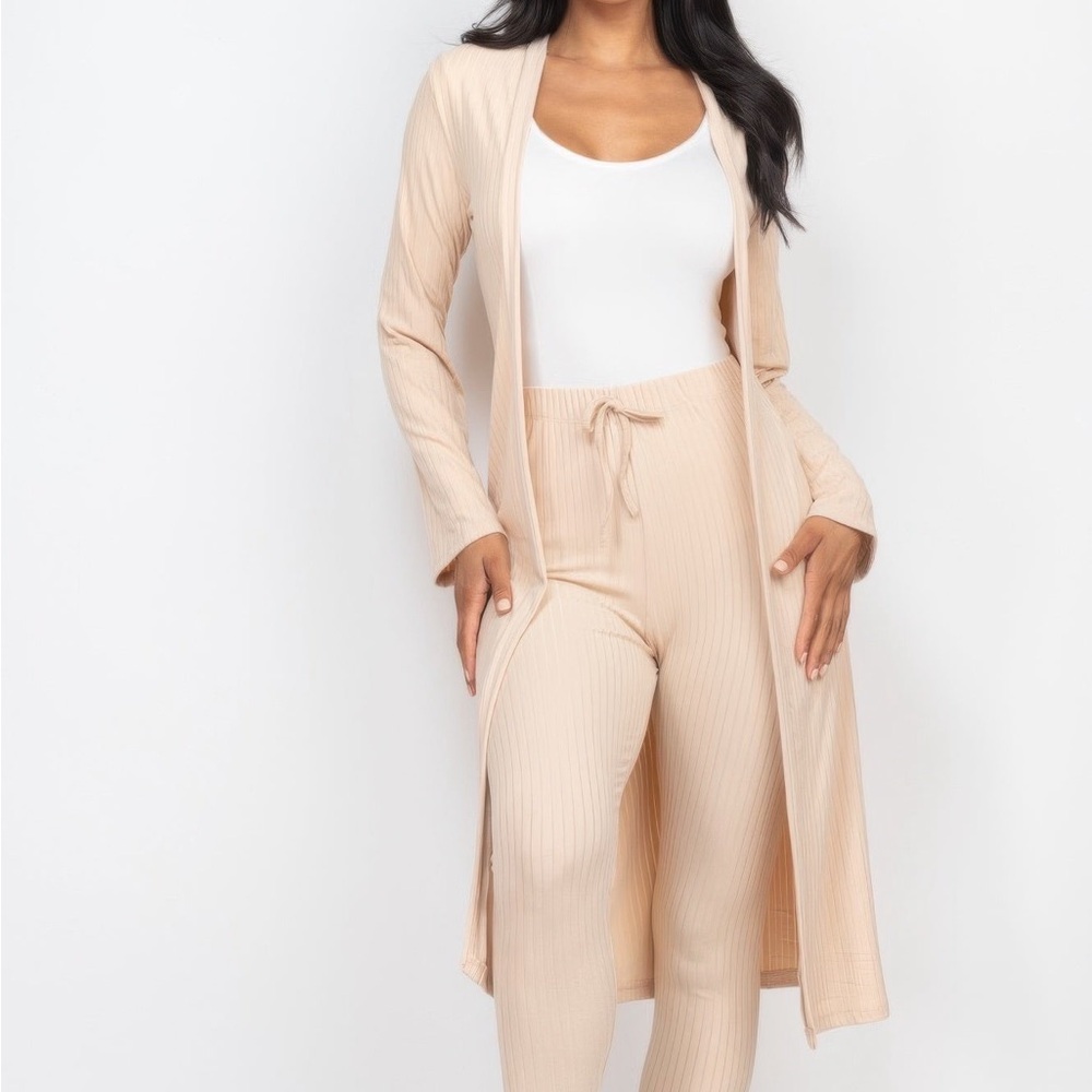 Ribbed Long Cardigan & Leggings Set